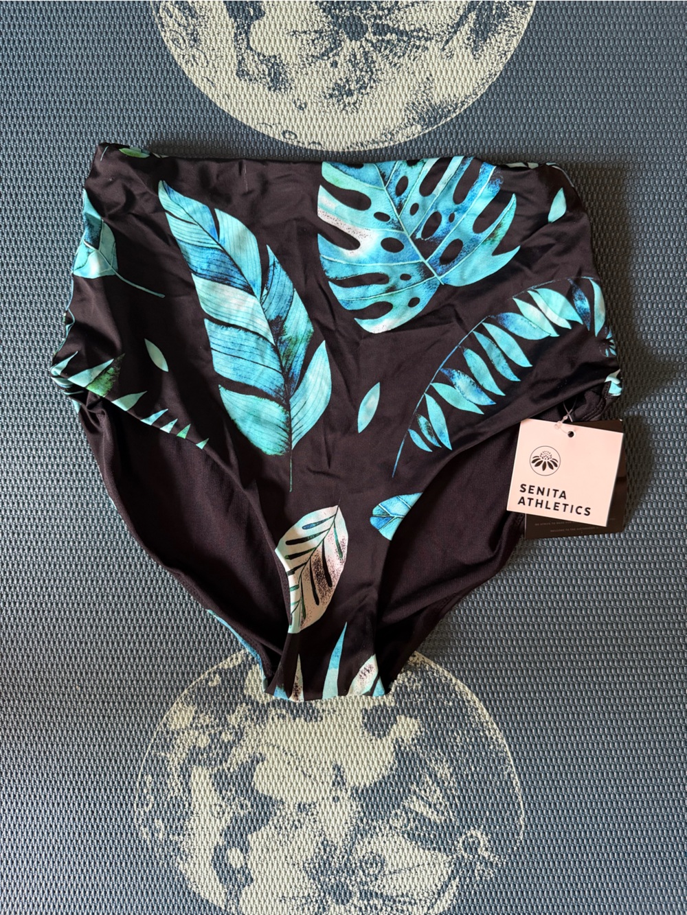 Senita Athletics Black Bikini Set with Teal Leaf Print